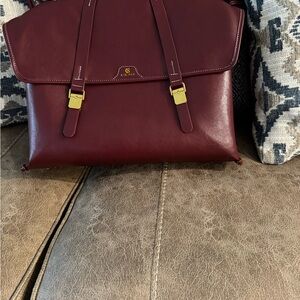 Leatherock Burgundy Laptop Bag with Gold Accents